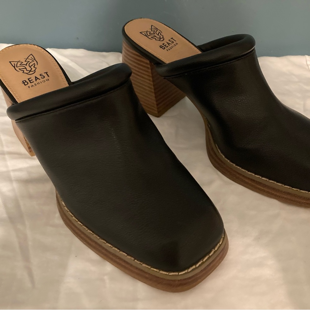 BEAST FASHION Black and Brown Mules with Square Toe